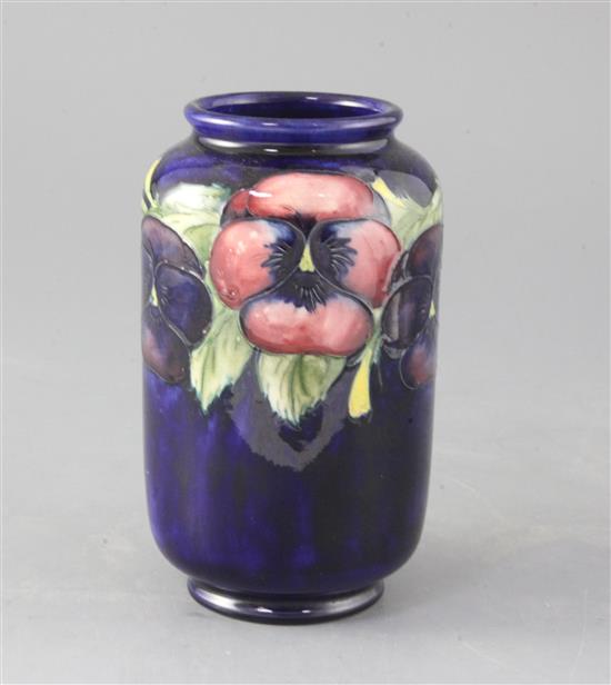A Moorcroft pansy pattern vase, c.1940s, of unusual Chinese lantern shape, height 16.5cm